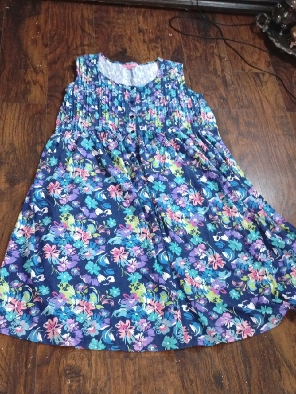 Woman Within Navy Floral Knit Top with Pink Label